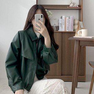 [옷자락]여자 가죽봄버 페이크레더 집업 진초록 블루종 점퍼