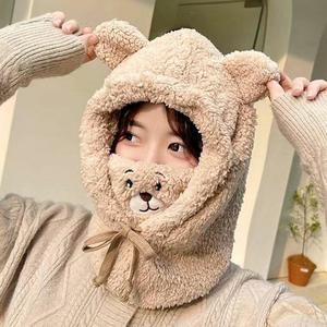 여자 겨울 니트 곰돌이인형 바라클라바 후드 모자