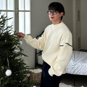 [피팅남]남자 지키 오버핏 루즈핏 두꺼운 라운드 라인 니트