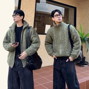 겨울 오버핏 가디건 남자니트집업 남성 꽈배기 소프트 풀집업