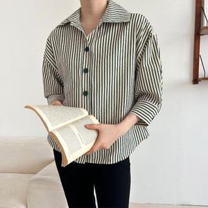 코쿤핏 드롭숄더 여성 봄정장 칠부남방 스트라이프셔츠