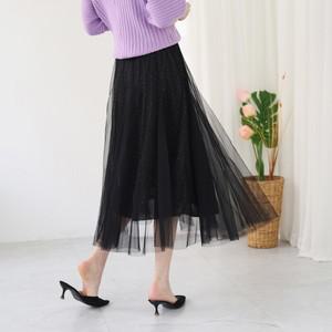스톤 망사 플레어 스커트 QSK102