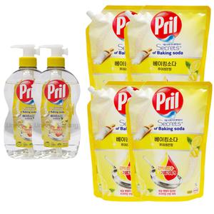 프릴 주방세제 베이킹소다 퓨어레몬향 700ml 용기 2개 + 1L 리필 4개