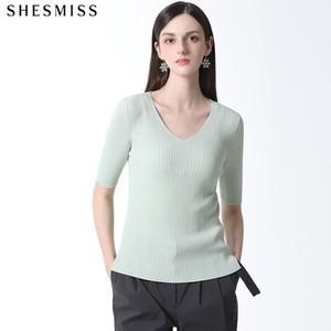 [쉬즈미스(SHESMISS)] 볼륨날씬핏 브이넥 골지 반팔 니트 (택가격 118000원)