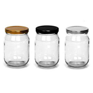 갤러리아 원형 유리병 319ml (골드뚜껑)+319ml (블랙뚜껑)+319ml (실버뚜껑) 잼병