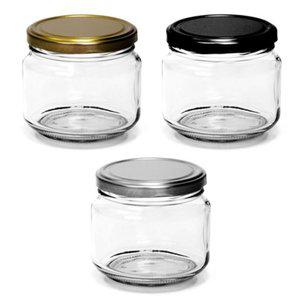 갤러리아 원형 유리병 495ml (골드뚜껑)+495ml (블랙뚜껑)+495ml (실버뚜껑) 잼병