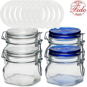 갤러리아 유리 밀폐용기 투명 500ml 2P+블루 500ml 2P+밀폐패킹 8P 유리병 원두보