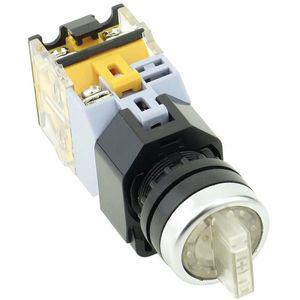 Yuco YC-SS22PMA-I2W-1 조명 셀렉터 스위치 22MM 2-포지션 유지 24V AC/DC 1개의 정상 개방 폐쇄 접점 블록