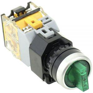 Yuco YC-SS22PMA-I3G-1 조명 셀렉터 스위치 22MM 3 포지션 유지 24V AC/DC 일반 개방 접점 블록 2개 포함