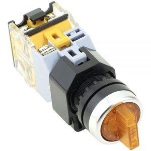Yuco YC-SS22PMA-I3Y-1 조명 셀렉터 스위치 22MM 3 포지션 유지 24V AC/DC 일반 개방 접점 블록 2개 포함
