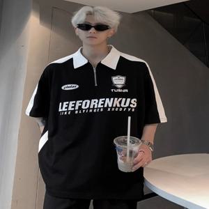 티 셔츠 반팔 면티 얇은 카라 지퍼  300 파운드 대형 남성 하프 폴로 티셔츠 및 여성 여름 하이 스트리트