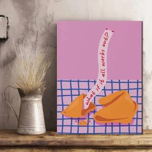 액자 없는 포춘 쿠키 그림 캔버스 포스터, 동기 벽 예술 및 장식, 활기찬 레드, 라이트 핑크, 블루, 1 개
