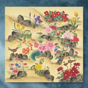 은작가스튜디오 [솟대와 사계] 복이 오고 금전운 상승하는 동양화 민화 인테리어 원목/캔버스액자(대형)