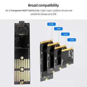 M.2 NGFF SATA 하드 디스크 박스, C타입 USB 3.1, 투명 외장 SSD 10Gbps 어댑터, 2230