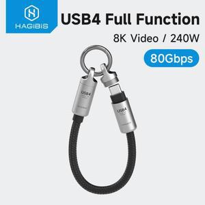 스탠드 Hagibis 짧은 USB4 케이블 휴대용 키 체인 C-C 매는 밧줄 Thunderbolt 4/5 iPhone 16 Pro SSD 240W