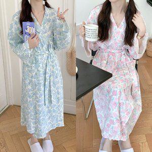 여성 봄 요루면 플라워 로브 샤워가운 커버업 호캉스 홈웨어 파자마 목욕가운 HV0010S 빅사이즈 루즈핏