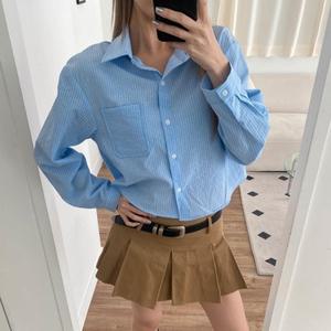 [다잇템] 여자 마원단 단가라 크롭남방 박시핏 SS 주머니 셔츠