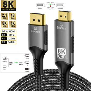 8K DisplayPort HDMI 호환 케이블 60Hz 4k 120hz DP HDMI 어댑터 디스플레이 포트 PC HDTV 프로젝터용 비디오 오디오