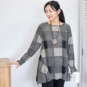 24SS16-1 / 울터치 나그랑 체크 티 / 엄마옷 / 빅사이즈 / 할머니옷 / 실버다이아몬드