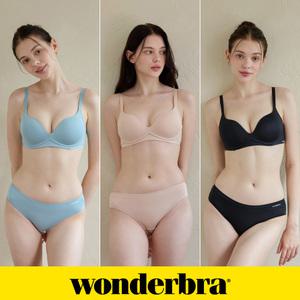 [Wonderbra] 일체형 볼륨 몰드 노와이어 브라팬티 6종세트 블루그레이+베이지+블랙 WBW3O010304C_T