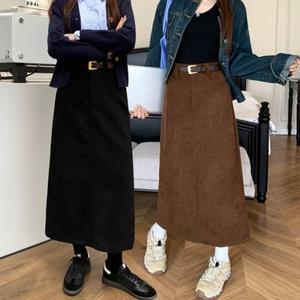 겨울 코듀로이 A라인 스커트 롱치마 증정 사은품 여성 벨벳 벨트