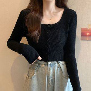 여성 2컬러 크롭 스퀘어넥 간절기 슬림 가디건 간가디건 여자