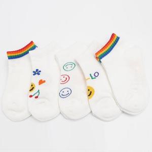 스마일 무지개 포인트 유아동 발목 양말 5족 선물용