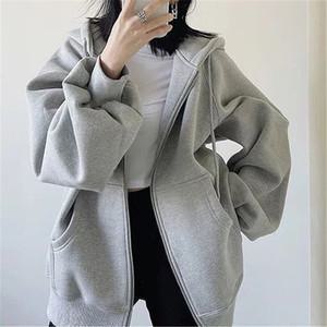 루즈핏 교복템 모자큰 오버핏 기모 후드집업 맨투맨 티셔츠 여자 기모 후드 집업 그레이 M-2XL