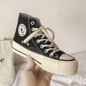 [베리슈]여성 4.5cm 키높이 캔버스화 스니커즈 하이탑 운동화