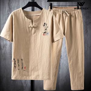 남성 여름 린넨 자수 반팔 상하세트 WI107SET