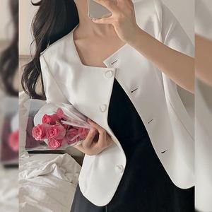 핫핑 L-1432 스퀘어넥 트위드 반팔 자켓블라우스
