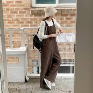 여자 FW 골덴 바지 코듀로이 서스펜더 와이드핏 바지