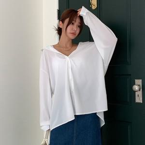 시스루 심플 무지 카라 긴팔 롱 셔츠 -CNB0053-