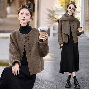 여성 추천각 모피 코트 리버시블 울 숏 추동 머플러 박시 슬림핏 모직 OOTD4