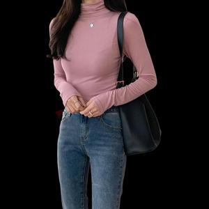 여자 얇은 데일리 폴라 솔리드 목티 티셔츠