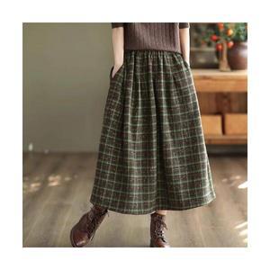 여성치마 수입 체크 모직 스커트 하이웨스트 날씬 미디 OOTD1