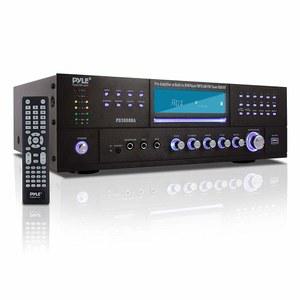 Pyle 4 채널 무선 블루투스 앰프 - 3000와트 스테레오 스피커 홈 오디오 수신기 w / FM 라디오, USB, 노래방용 마이크 2개 에코, 전면 로딩 CD DVD 플레이어, LED, 랙 마운트 PD3000BA
