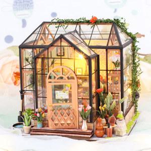 플라워 하우스 3D 퍼즐 조립 모델 인형 집 미니 키트 DIY 캐빈 수제 장난감 나무 공예 발렌타인 데이 선물