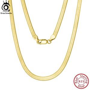 ORSA-925 스털링 실버 3mm 골드 유연한 플랫 체인 헤링본 스네이크 체인 목걸이, 여성용 목 체인 쥬얼리 SC