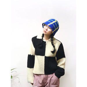 [하프클럽/앞머리]컬러 배색 니트 카라 집업 카디건n0220