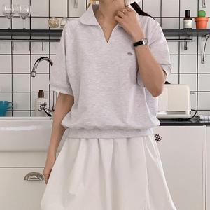 여자 V넥 둥근카라 라글란 반소매티 맨투맨