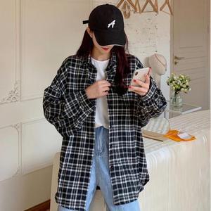 [오노마] ONM 남방 여자 루즈핏 긴팔 셔츠 롱 체크 오버핏 2컬러