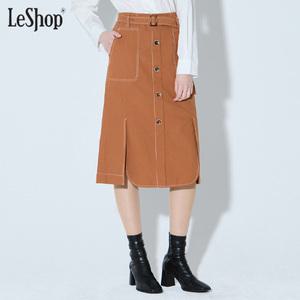 [르샵][르샵(LeShop)] 스티치 벨트 버튼 미디 스커트