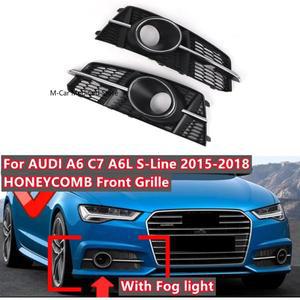 자동차 그릴망 튜닝 2x 앞 범퍼 안개등 그릴 안개 램프 마스크 커버 AUDI A6 C7 A6L S-Line With Light - 4