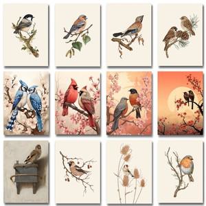 빈티지 Goldfinch 풍경 새 꽃 벽 아트 캔버스 그림, 북유럽 포스터 인쇄, 거실 장식
