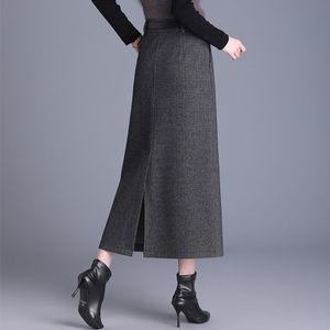 여성 세련도도녀 정장 스커트 모직 롱 슬릿 A라인 OOTD1
