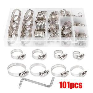 101PCS 스테인레스 스틸 클램프 조정 가능한 웜 기어 8-44mm 클립 파이프 자동차 도구 + 렌치