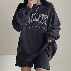 레터링 디자인 여자 오버핏 긴팔 반바지 트레이닝세트운동복 체육 여성 밴딩 편한 홈웨어 트레이닝 가을 웨