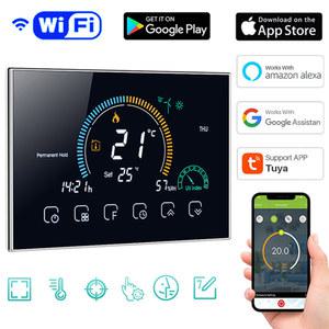 가스 보일러 용 스마트 WiFi 온도 조절기 컨트롤러 전기 바닥 난방 습도 디스플레이는 구글 홈과 함께 작동합니다.