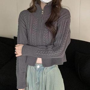 [셀러허브]3컬러 투웨감성이 지퍼 꽈배기 니트 크롭 여성 가디건 (S31580808)